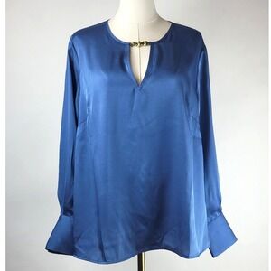INC International Concepts Top Womens Medium Blue Long Sleeve Cuffs Flowy Blouse